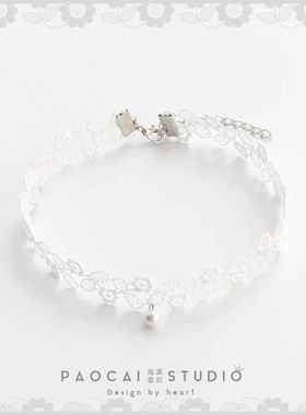 白色蕾丝珍珠choker超仙少女心脖