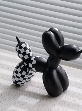 跨境新品黑白格子气球狗摆件创意电视柜酒柜客厅玄关树脂工艺品