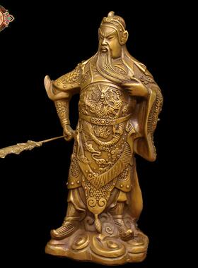 宏达黄铜铜提刀关公武财神工艺铜器摆件