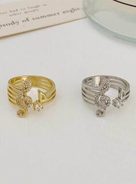 时尚镶嵌锆石音乐符号戒指优雅珠宝