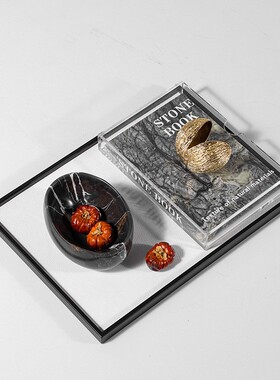 现代轻奢售楼处客厅茶几大理石摆设高级感软装饰品设计师高端摆件