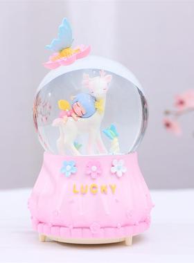 森林小仙鹿水晶球八音盒卡通女孩音乐水球创意女生日工艺礼品