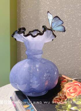 中古芬顿风手工玻璃紫色花法式复古风插花器南瓜轻奢家居摆件