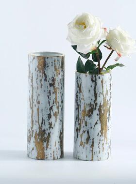 2019新品灰金石系列陶瓷花瓶 现代样板房软装饰品 细口干花器摆件