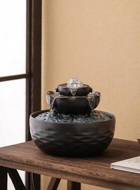 八方型来财公风水轮流水摆ZVY件循水环水景喷泉办桌面小风水球流