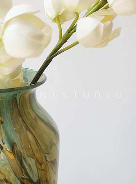 复古岩石肌理琉璃花瓶艺术高级轻奢水培百合插花客厅民宿家居摆件