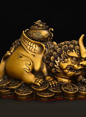 新款直销铜貔貅摆件纯铜聚宝盆貔貅独角瑞兽家居办公室桌装饰大号