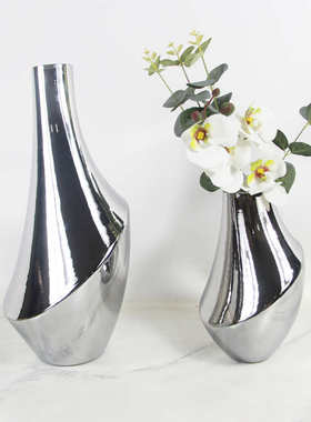 北欧玻璃电镀银色花瓶家居插花客厅装饰品摆件艺术售楼处饰品