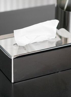 北欧艺术设计师收纳纸巾盒摆件创意样板房桌面不锈钢抽纸盒装饰品