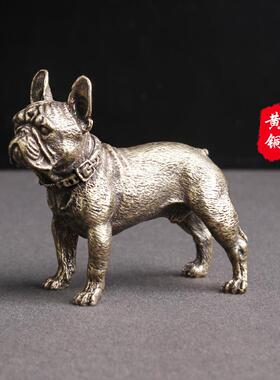 黄铜做旧斗牛犬桌面摆件沙皮狗微雕文玩收藏生肖狗茶宠工艺品