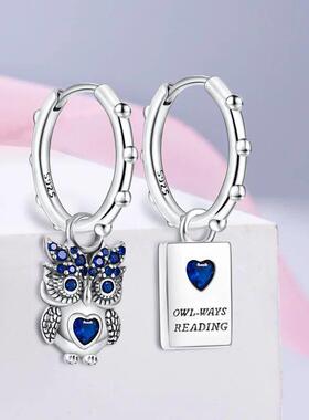 Shining Blue Zircon Owl Earrings 925 Silver Evil Eyes Earrin