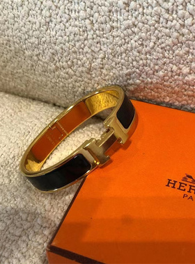 [9.8新]Hermes爱马仕时尚手镯珐琅女士窄版手镯经典黑金配色手镯