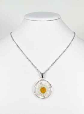 跨境情人节女友树脂干花项链真花七夕礼物吊坠项坠饰品12月份花银