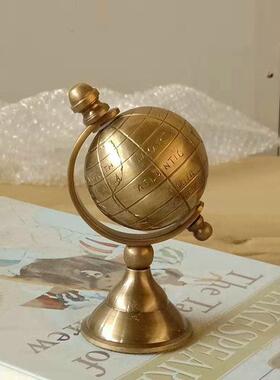 国外进口印度铜创意手工艺品金属地球仪北欧书房样板房软装小摆件