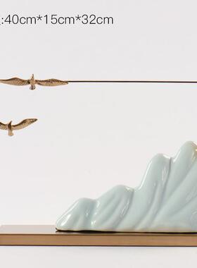 高档新中式禅摆件样间办公室书房家居客厅玄房关桌电视柜软板装意