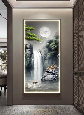 流水生财玄关装饰画高级感灯画大气山水画新中式走廊壁画客厅挂画