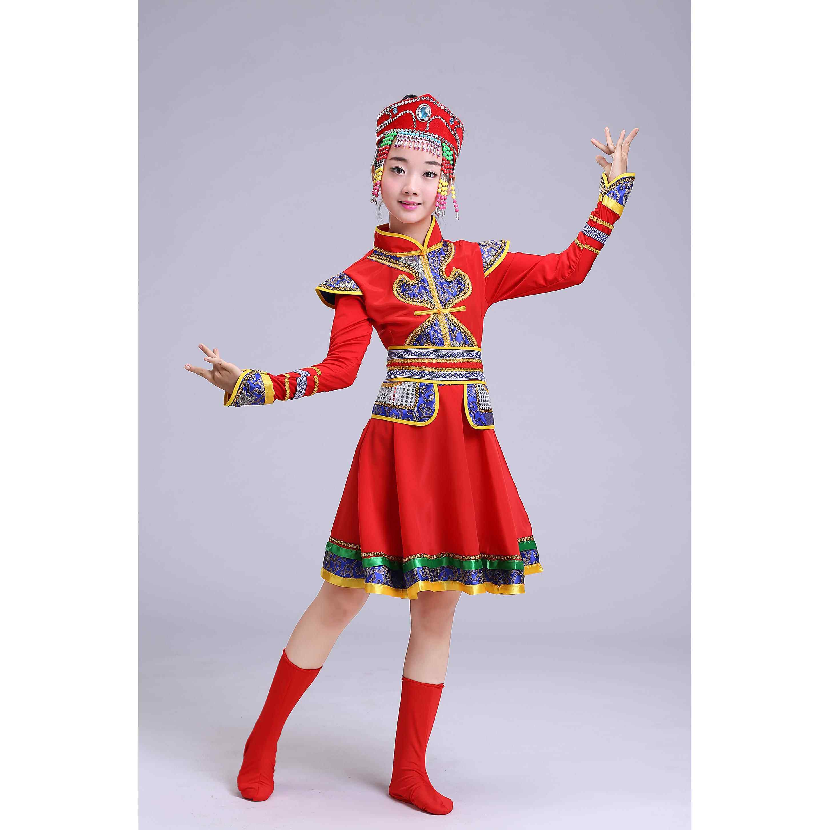 正品蒙古装女儿童蒙族舞蹈服蒙古演出服服族少数民筷子舞舞袍少儿,淘宝优惠券,粉丝福利购,淘宝优惠卷