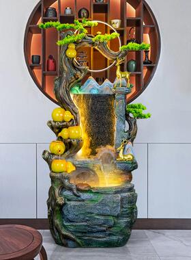 流水生财根雕葫假山鱼缸摆装件TDK现代客地餐厅芦玄关落造景饰加
