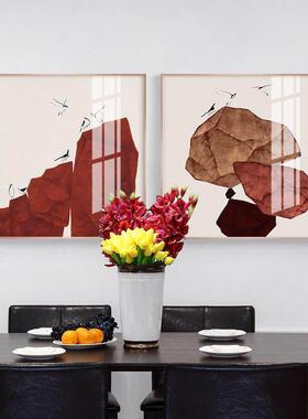 石来运转新中式客厅装饰画禅意玄关画鹊语石晶瓷画中式禅意挂画
