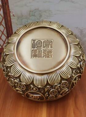 黄件铜金钱宝聚宝盆招财聚财前铜客厅艺术品台元客厅装饰见描述品