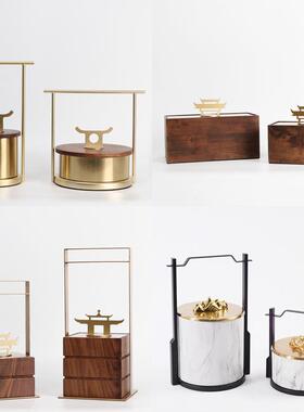 店酒墅店样板间轻奢新摆中式件高档提篮盒装饰品酒VEU别展柜软装