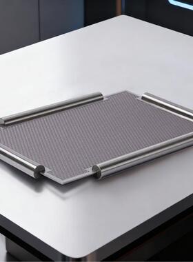 现代简约创金意属皮革托盘纳样饰板间客厅装盘DMY收盘艺术软装摆