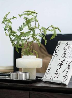 新中式书房托盘床头柜桌面摆件样板间茶几白玉石插花瓶装饰组合