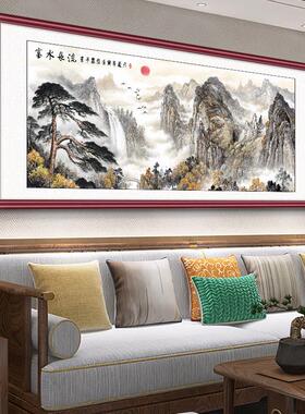 迎客松挂画客厅装饰画国画山水画办公室靠山图茶室沙发背景墙壁画