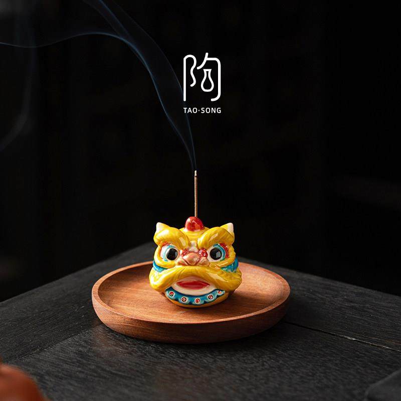 陶瓷醒狮线香插家用香炉底座室内沉香香熏炉茶桌装饰国潮香道摆件,淘宝优惠券,粉丝福利购,淘宝优惠卷