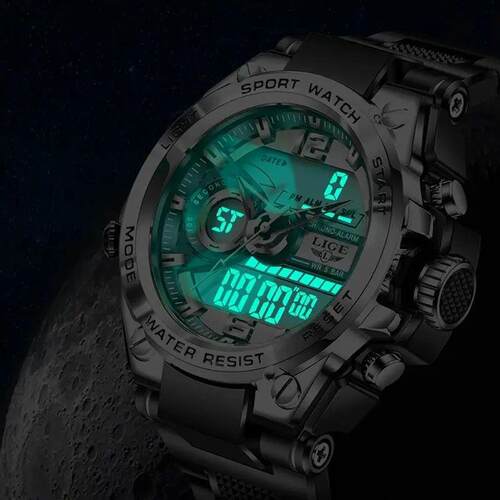 LIGE Men Military Watch Digital 50m Waterproof Wristwatch LE - 图2
