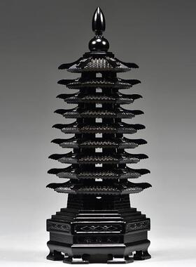 黑色桃木质雕刻9层文昌塔摆件九层文昌塔客厅玄关书桌装饰工艺品