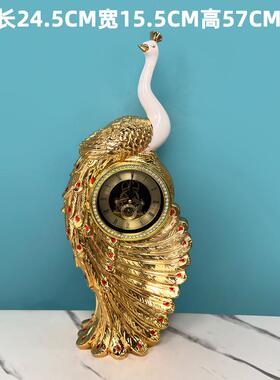 树脂电镀创意家居孔雀时钟装饰品客厅玄关电视柜公司前台座钟摆件