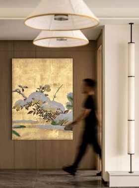 《落雪》宋ZAG代美学真金箔画意创工板笔客厅挂餐画厅壁画样房装