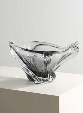 北欧现代家居渐变灰旋转玻璃果盆样板房餐桌茶几高级感水果盘装饰