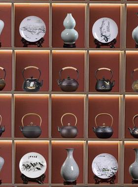 酒店茶室茶柜博古架装饰品新中式瓷器工艺品摆件铁茶壶陶瓷花瓶