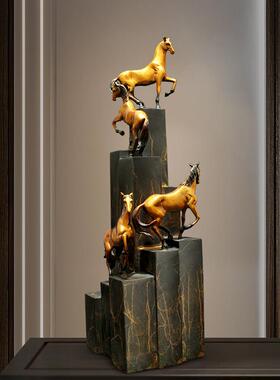 现代铜雕步步高升登高马摆件 金属黄铜摆件动物礼品厂家家具中式