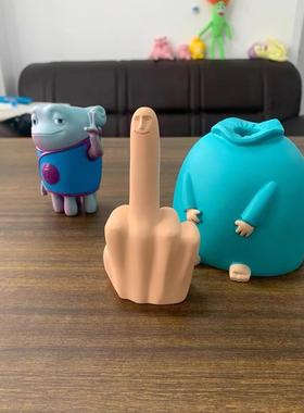 搞笑中指摆件微笑小蓝胖整蛊搞怪玩具创意沙雕摆件男友愚人节摆件