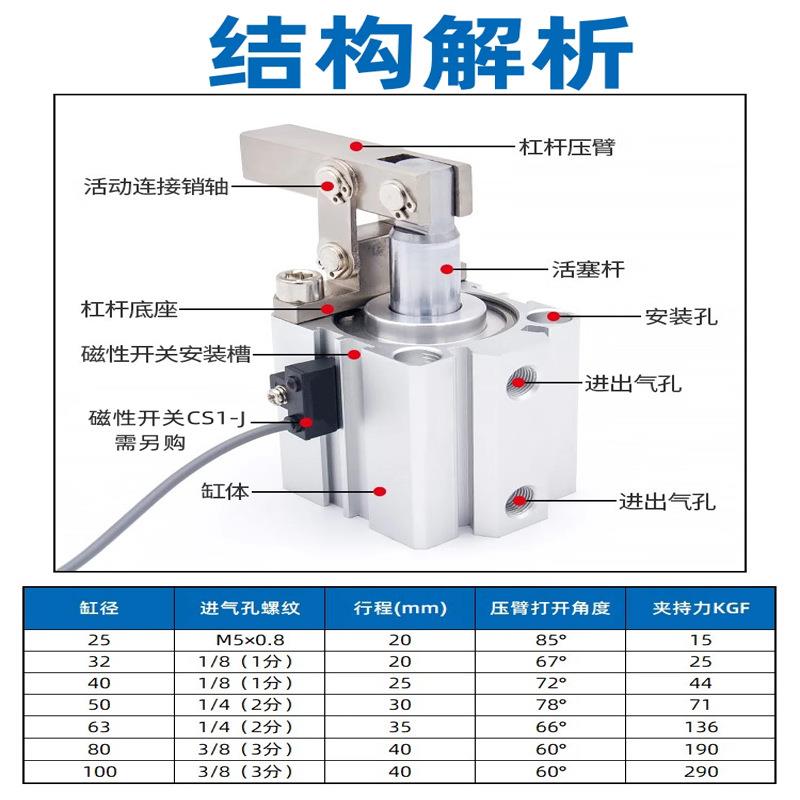 亚德客型JGL杠杆气缸气动夹紧压紧下压夹具气缸ALC25/32/40/50/63 - 图1