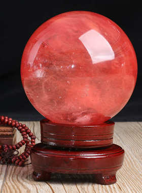 东海水晶原矿熔炼水晶球摆件批发红水晶球小号礼品送底座5--40cm