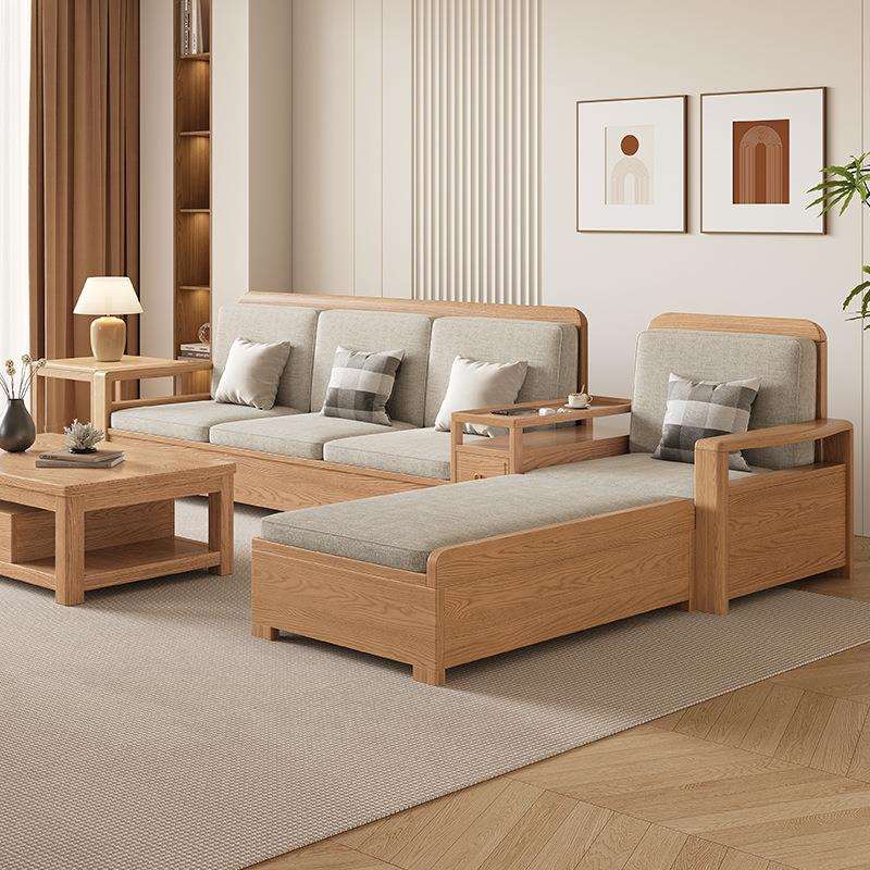 Nordic ash solid wood sofa combination fabric sofa modern simple size living room solid wood furniture