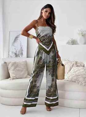 Two-piece Set Women's All Over Print Fitted Spaghetti Strap