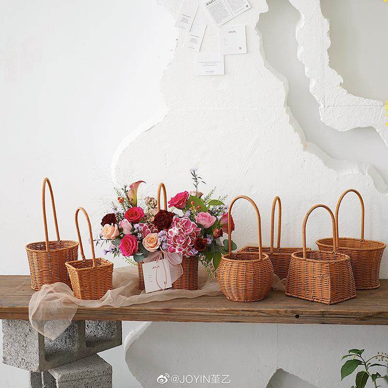 藤编手提花篮手工编织多肉花盆竹编田园花童幼儿园活动插花小篮子,淘宝优惠券,粉丝福利购,淘宝优惠卷