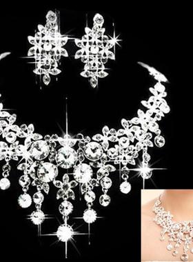 新娘饰品项链耳环二件套装简约韩式超仙结婚配饰晚宴会婚纱礼服闪