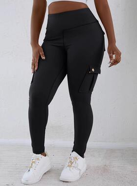 Pair Of Blue Pocket Pants, Women'S High-Waisted And, Fashion