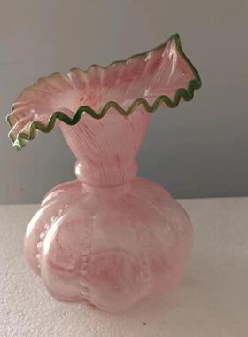 中古芬顿风南瓜手工琉璃花瓶法式复古鲜花器桌面摆件玻璃水培瓶