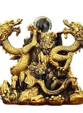 纯铜二龙戏珠摆件 生肖龙家用办公摆件 金属制双龙戏珠工艺品摆饰