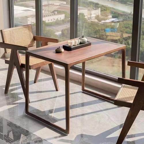 新中式现代简约会客茶桌黑胡桃木方桌茶桌高端长方形实木餐桌 - 图2