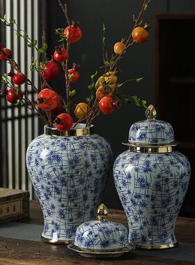 景德镇陶瓷富贵竹花中式客厅插花电视柜装饰品青花瓷工艺品摆件