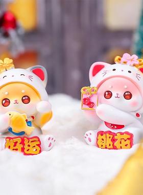 创意可爱招财乖乖猫树脂工艺品摆件桃花幸运小猫咪桌面装饰品礼物