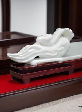 正品天玉工石阿雕富汗白玉人参然如意摆件家居玄关装饰结婚礼品纯